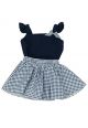 Conjunto Infantil  Pipoca Doce Saia Algodão Vichy Azul Marinho