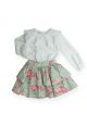 Conjunto Infantil Pipoca Doce Saia Floral e Blusa Branca Bordada