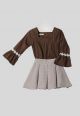 Conjunto Infantil Pipoca Doce Saia Pied-de-poule Marrom