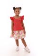 Saia Infantil Pipoca Doce Franzida Floral Vermelho
